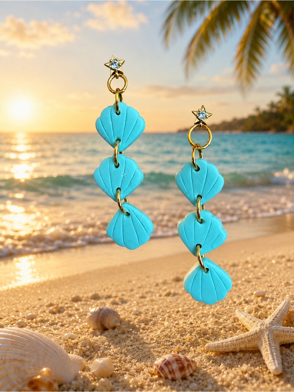 Turquoise Shell Drop Handmade Polymer Clay Earrings